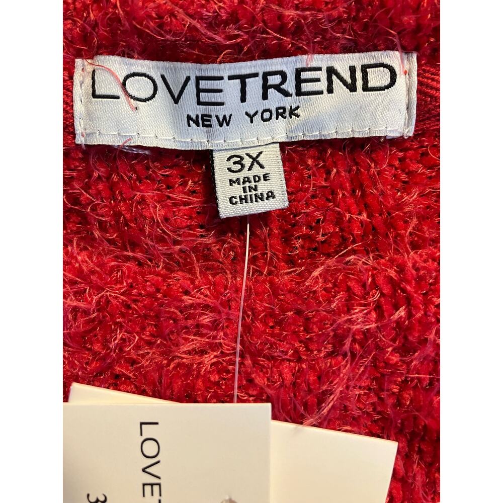 LoveTrend New York Women's Red Feathered Yarn Puff Sleeve Crop Sweater | Size 3X - Picture 5 of 8